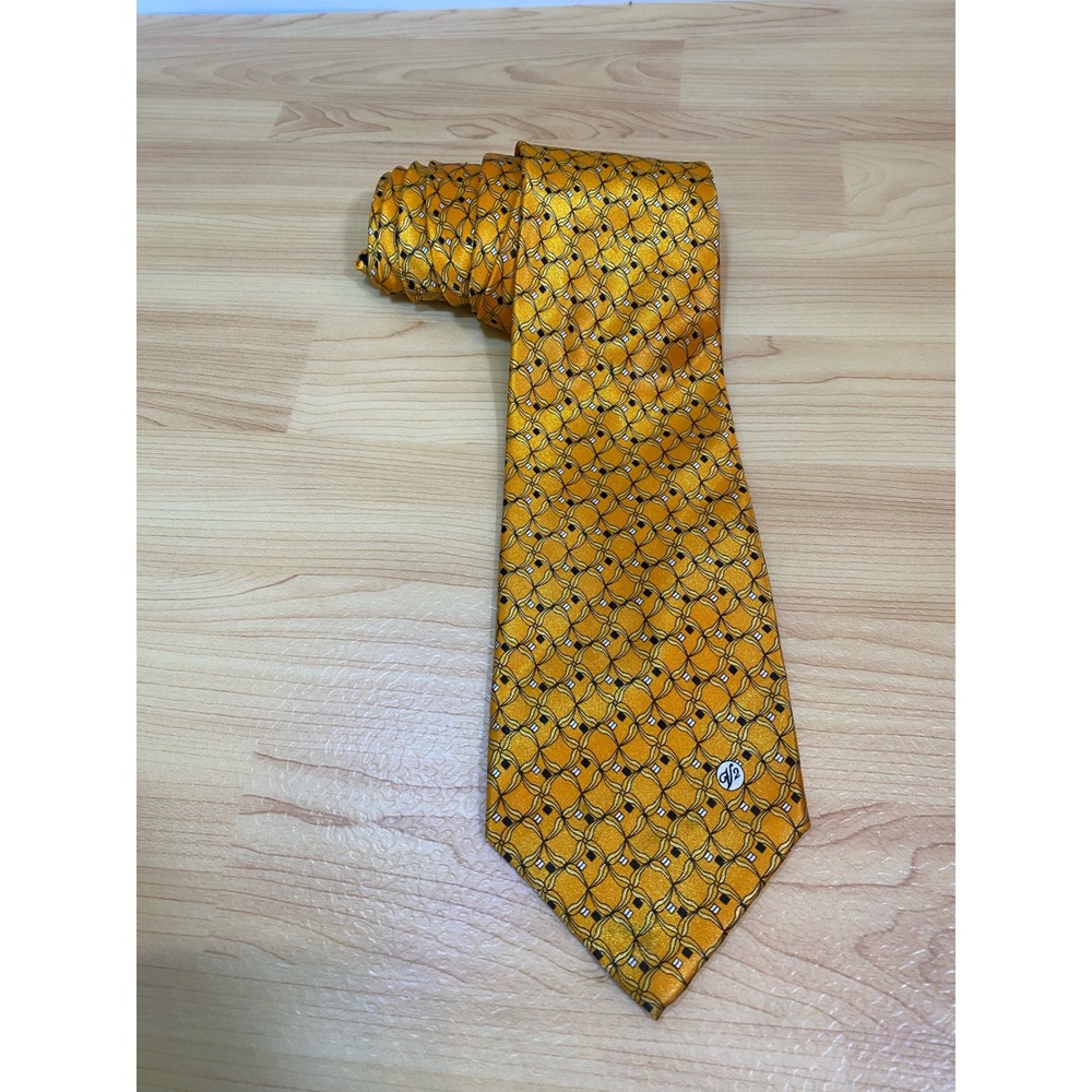 Versace Classic V2 Silk Tie Yellow Geometric Chain Link Pattern Handmade Italy
